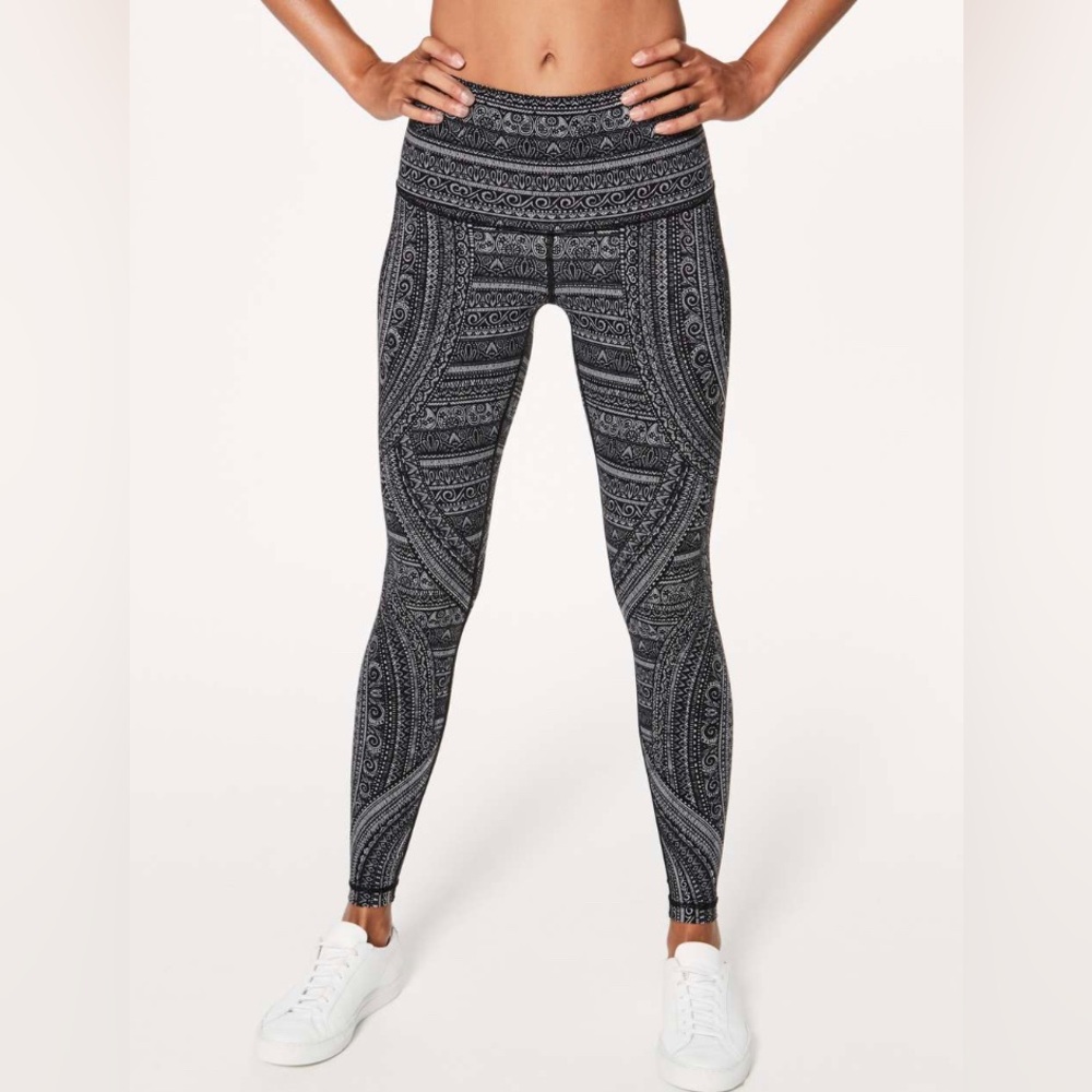 Lululemon Wunder Under Hi-Rise Tight Nulux 28" Entwined Ice Grey Black Size 4